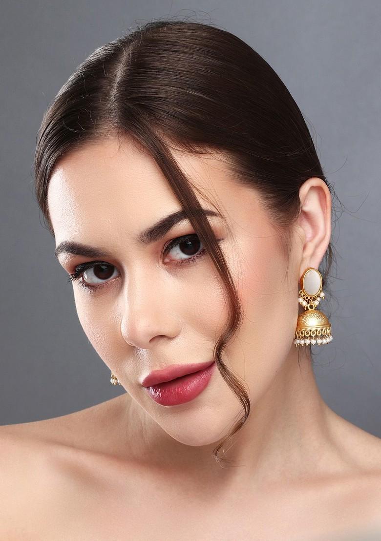 Gold Plated Stone Studded Contemporary Jhumkas