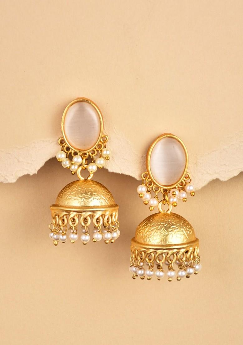 Gold Plated Stone Studded Contemporary Jhumkas