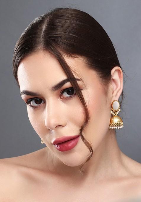 Gold Plated Stone Studded Contemporary Jhumkas