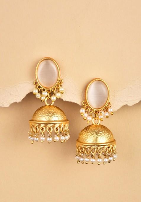 Gold Plated Stone Studded Contemporary Jhumkas