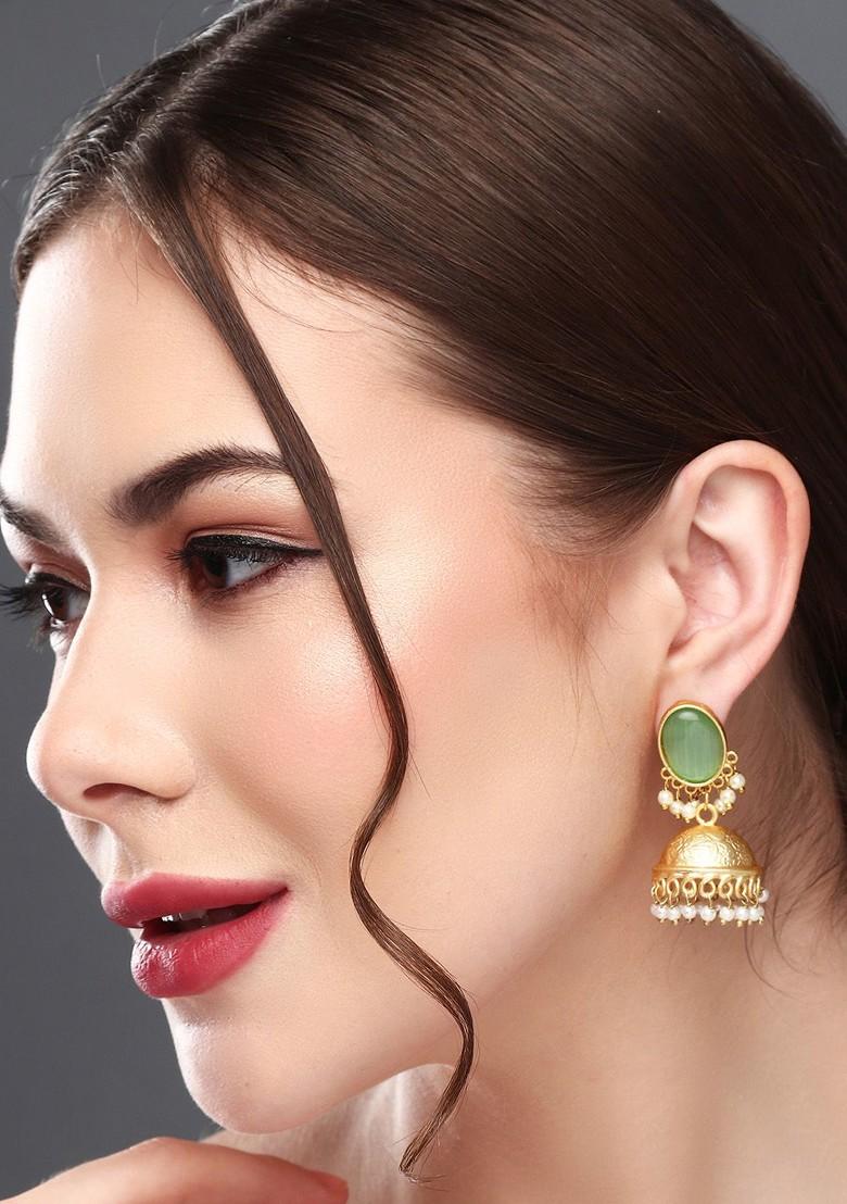 Gold Plated Stone Studded Contemporary Jhumkas