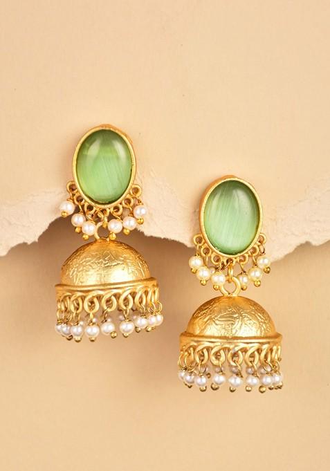 Gold Plated Stone Studded Contemporary Jhumkas