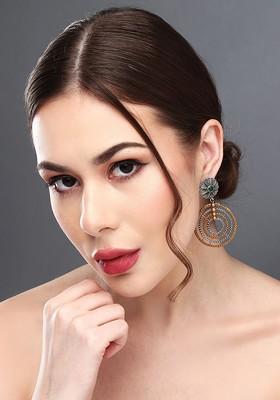 Silver Plated Stone Studded Contemporary Drop Earrings