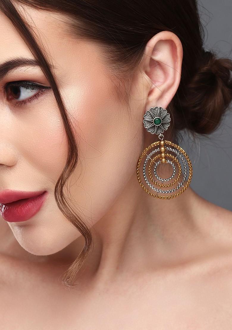 Silver Plated Stone Studded Contemporary Drop Earrings