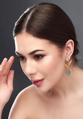 Gold Plated Stone Studded Contemporary Drop Earrings