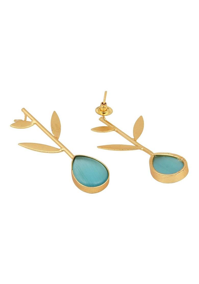 Gold Plated Stone Studded Contemporary Drop Earrings