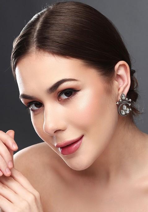 Silver Plated Kundan Contemporary Studs
