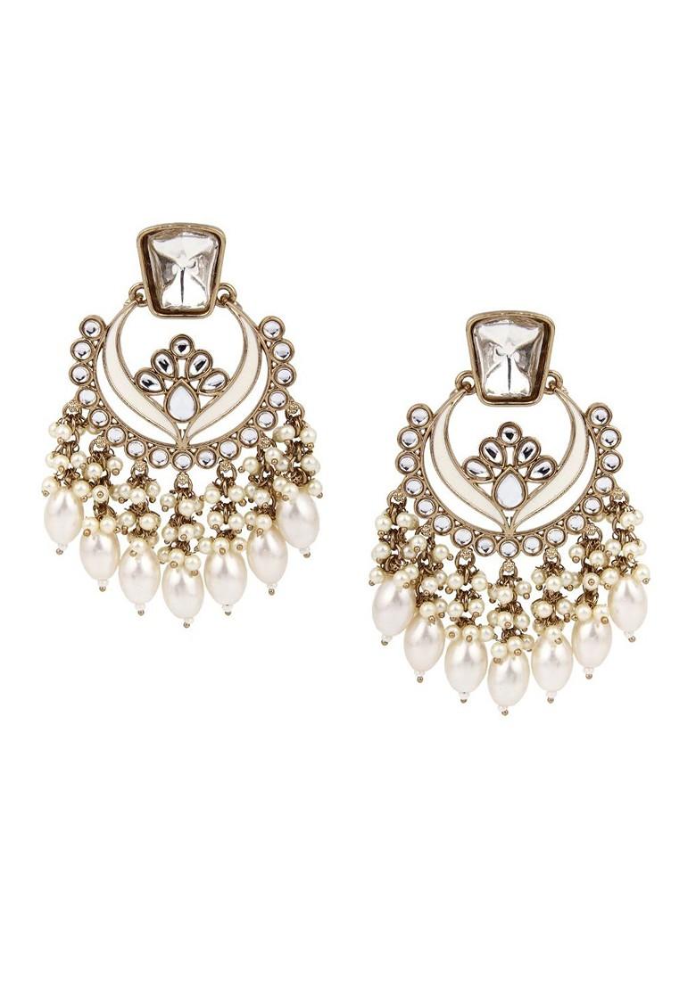 Gold Plated Kundan Studded Contemporary Meenakari Chandbalis