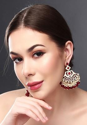 Gold Plated Kundan Studded Contemporary Chandbalis