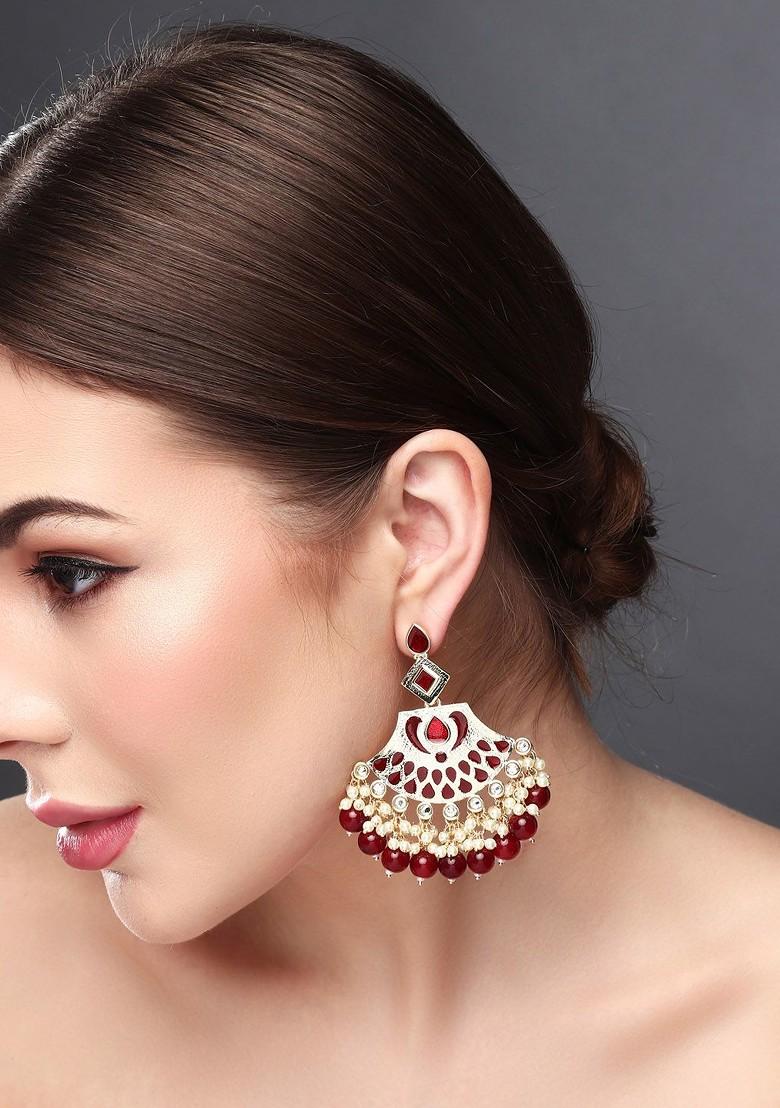 Gold Plated Kundan Studded Contemporary Chandbalis