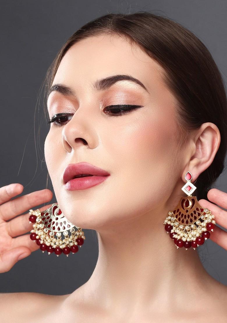 Gold Plated Kundan Studded Contemporary Chandbalis