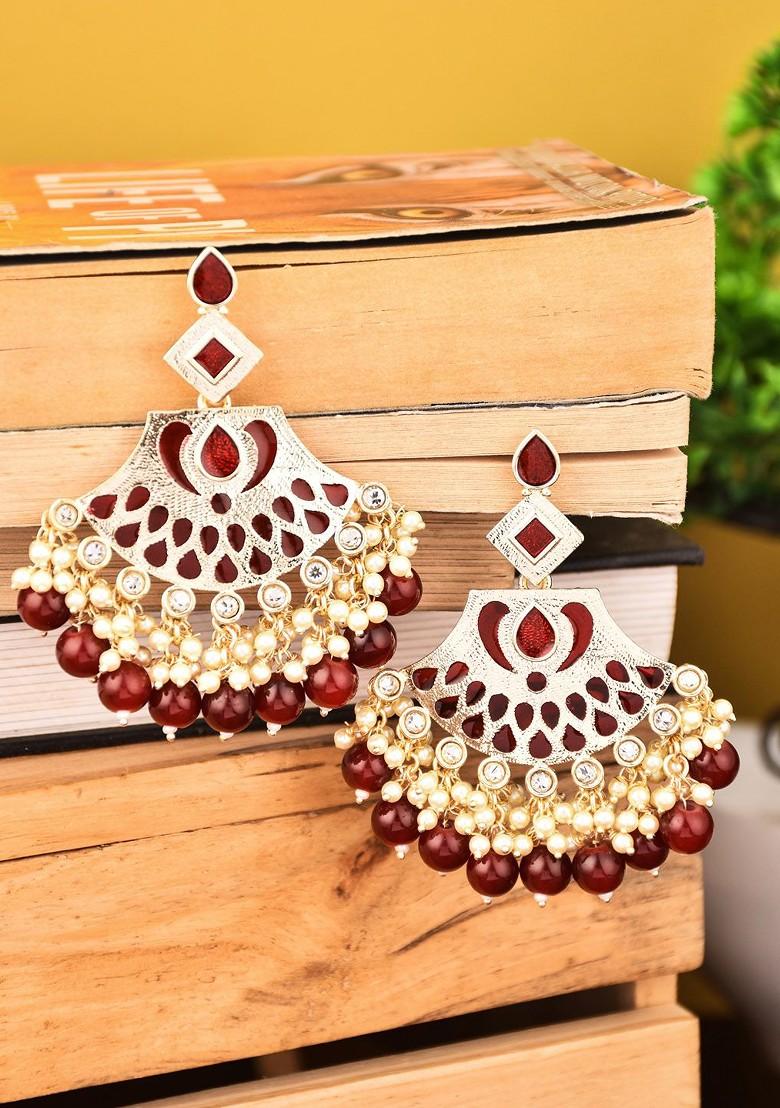 Gold Plated Kundan Studded Contemporary Chandbalis