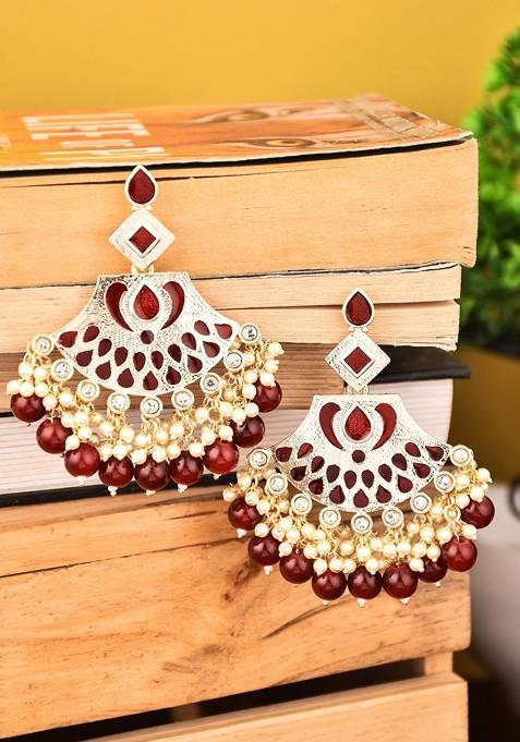 Gold Plated Kundan Studded Contemporary Chandbalis