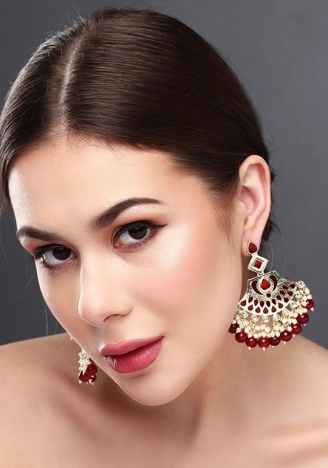 Gold Plated Kundan Studded Contemporary Chandbalis