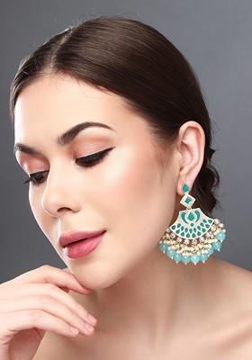 Gold Plated Kundan Studded Contemporary Chandbalis