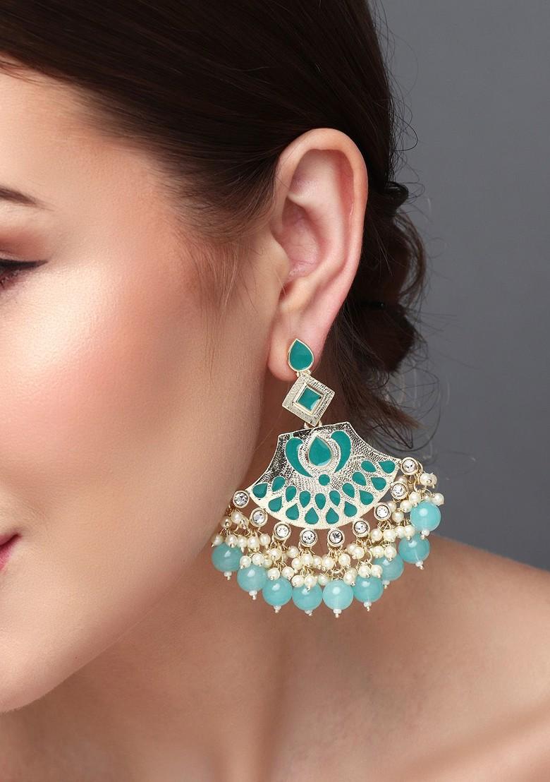 Gold Plated Kundan Studded Contemporary Chandbalis