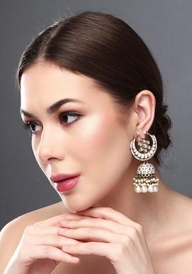 Gold Plated Kundan Studded Contemporary Jhumkas