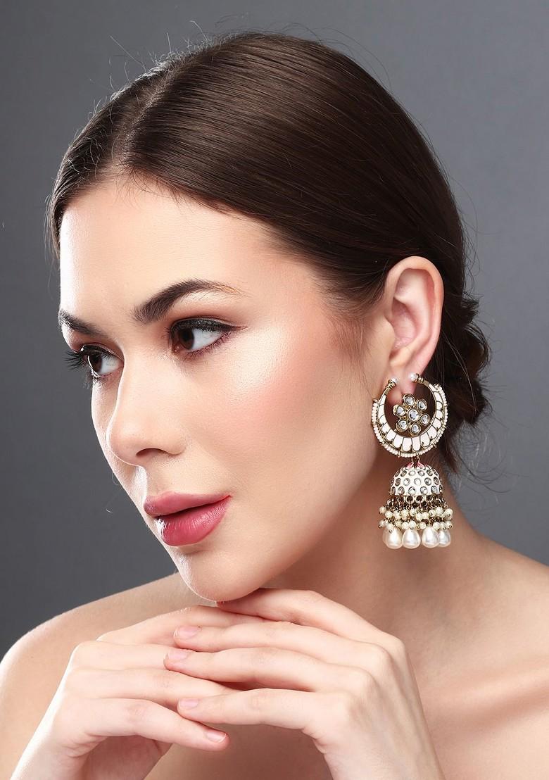 Gold Plated Kundan Studded Contemporary Jhumkas