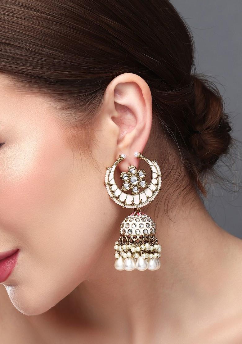 Gold Plated Kundan Studded Contemporary Jhumkas