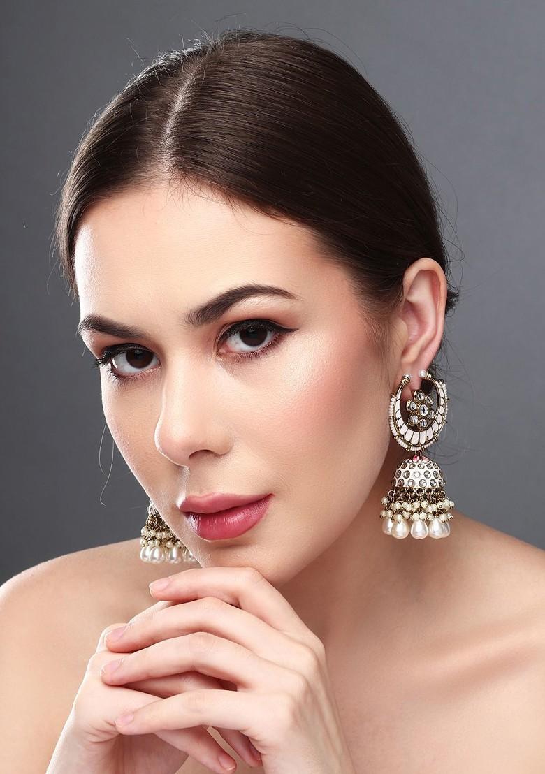 Gold Plated Kundan Studded Contemporary Jhumkas