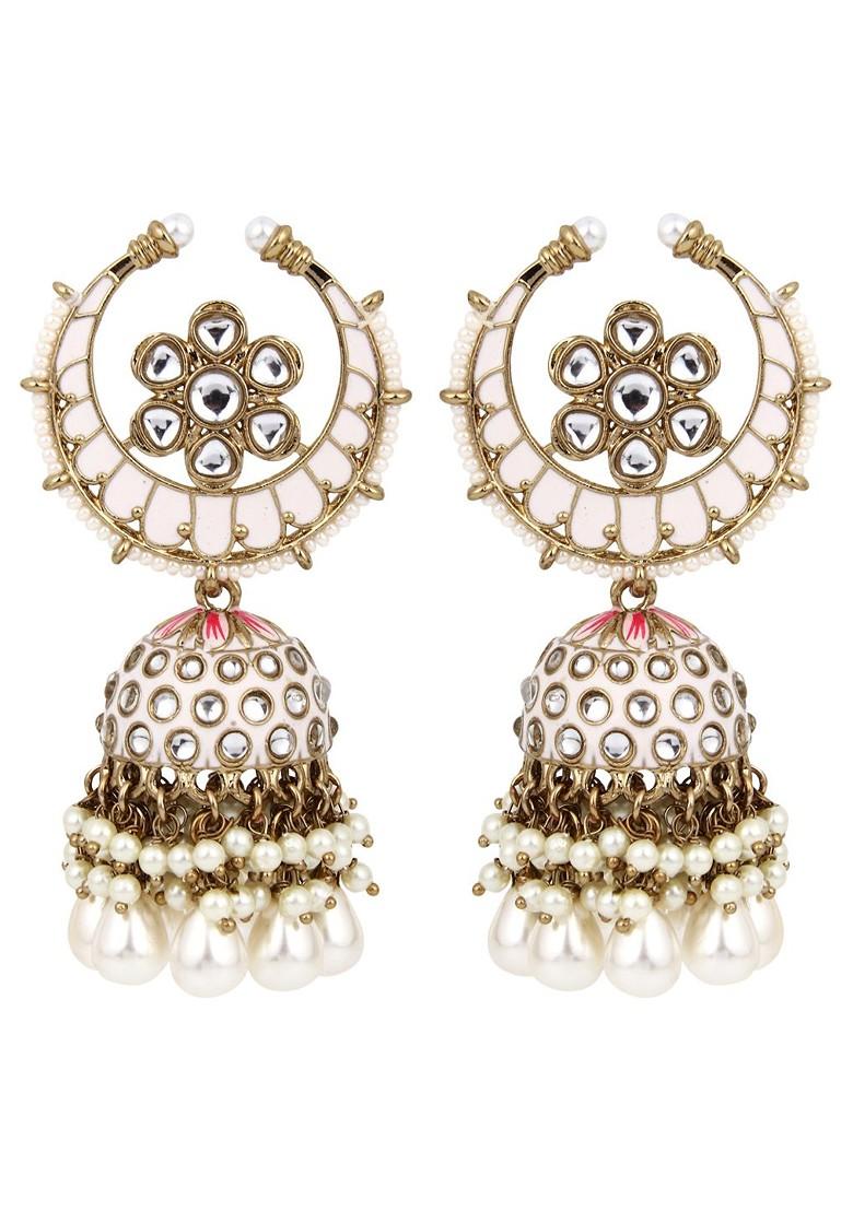 Gold Plated Kundan Studded Contemporary Jhumkas