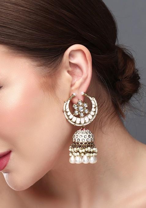 Gold Plated Kundan Studded Contemporary Jhumkas