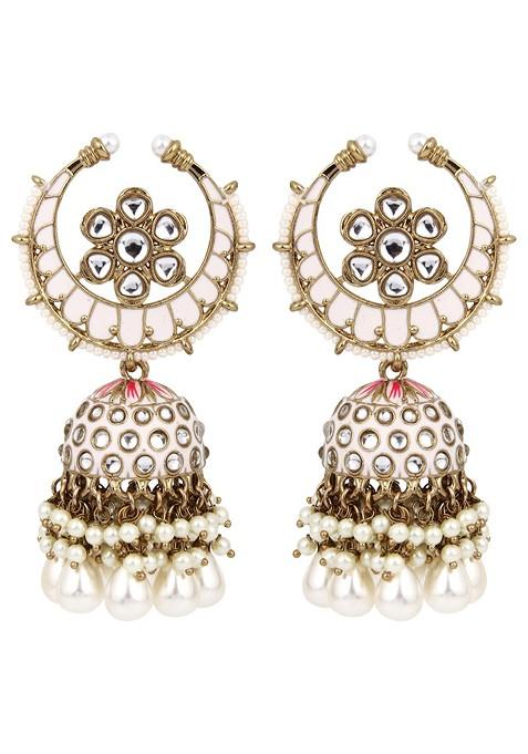 Gold Plated Kundan Studded Contemporary Jhumkas