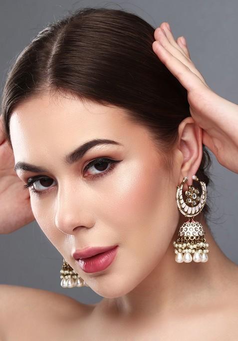 Gold Plated Kundan Studded Contemporary Jhumkas