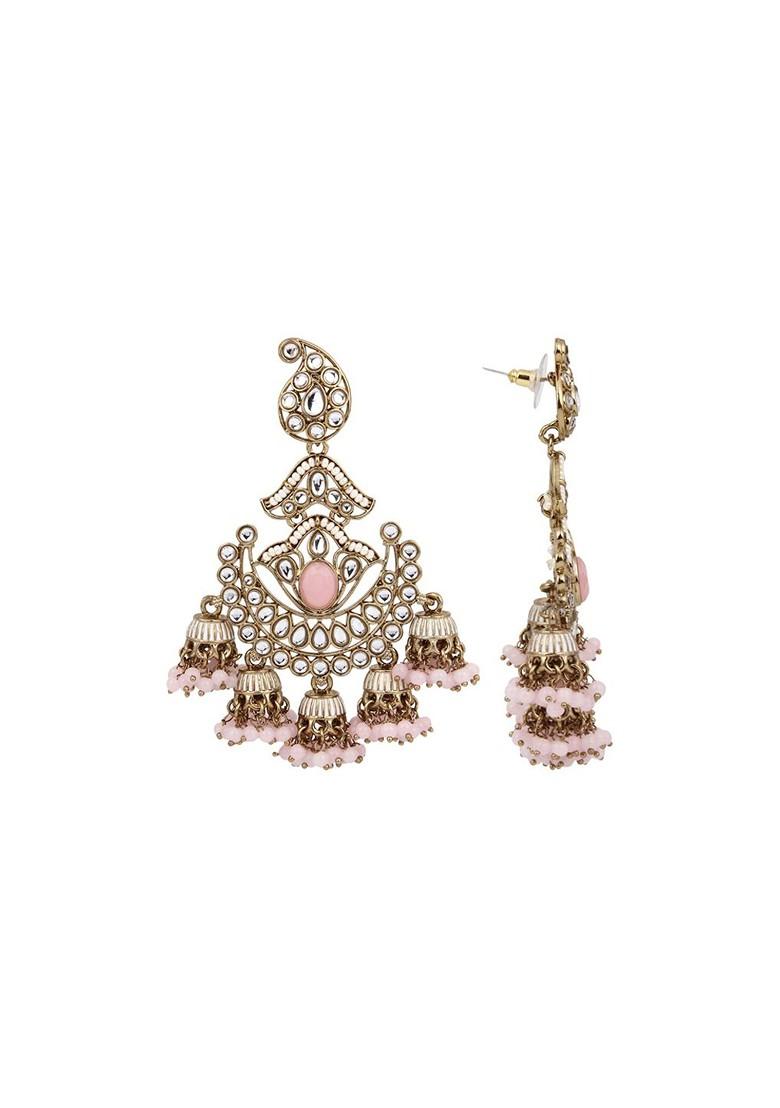 Gold Plated Kundan Studded Contemporary Drop Earrings