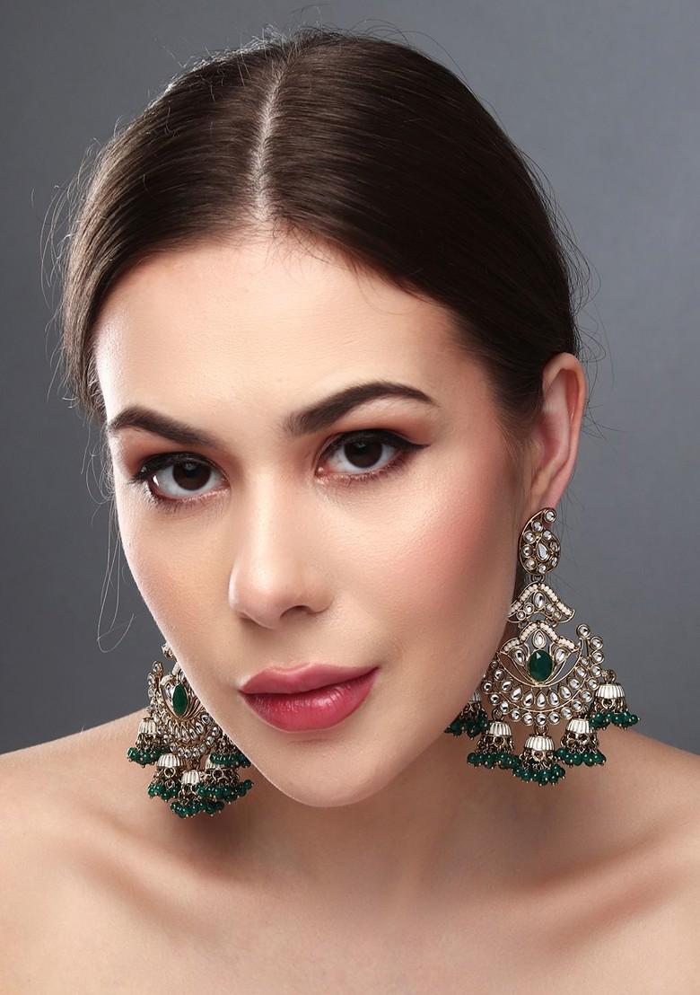 Gold Plated Kundan Studded Contemporary Jhumkas