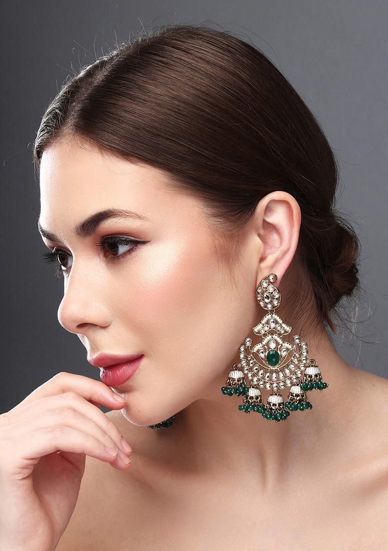 Gold Plated Kundan Studded Contemporary Jhumkas