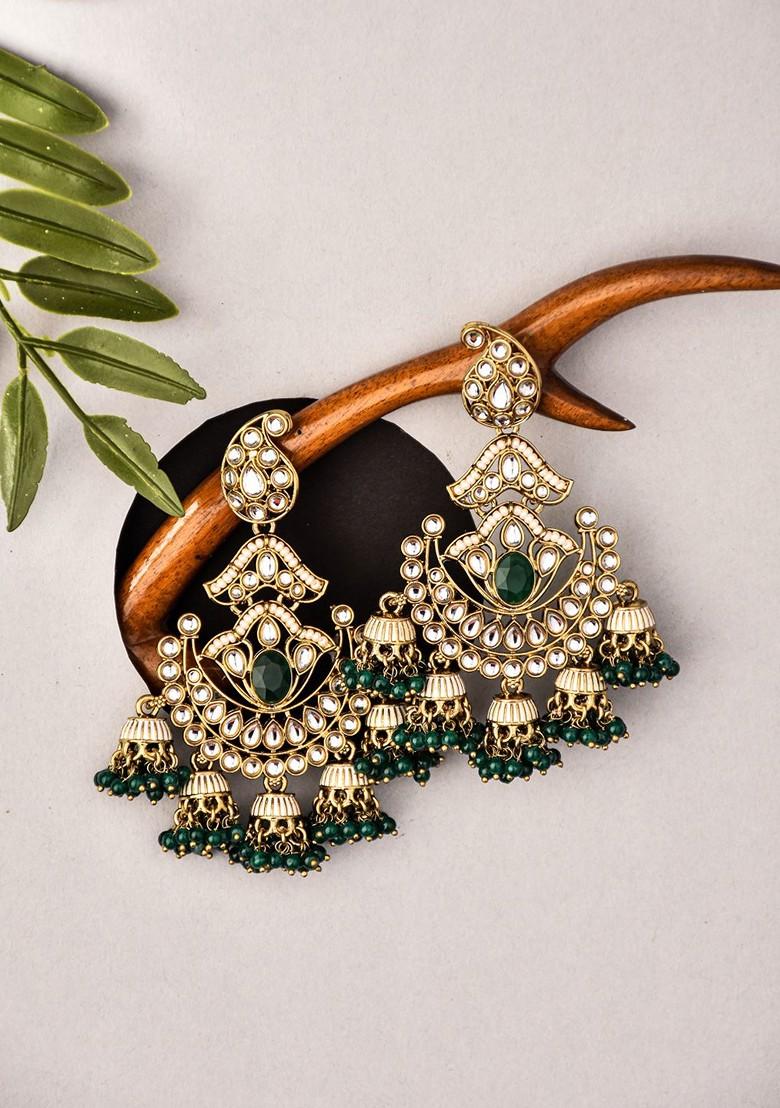 Gold Plated Kundan Studded Contemporary Jhumkas