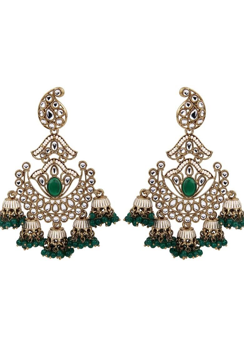 Gold Plated Kundan Studded Contemporary Jhumkas