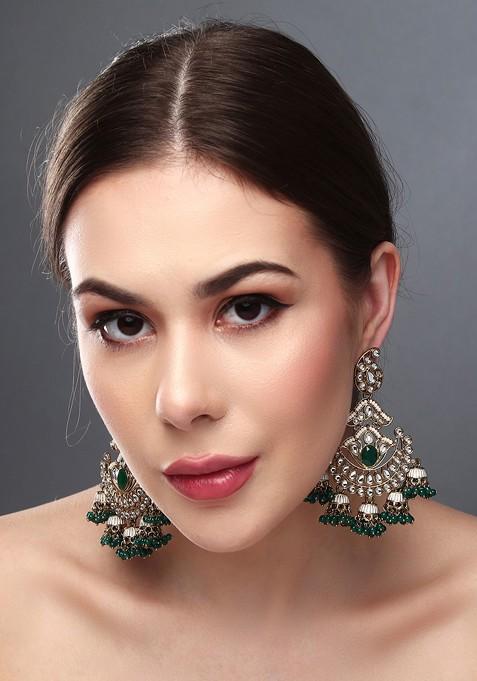 Gold Plated Kundan Studded Contemporary Jhumkas