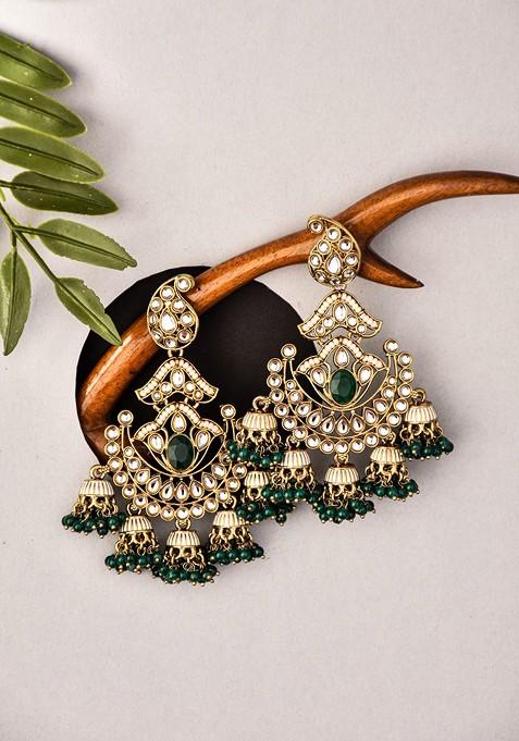 Gold Plated Kundan Studded Contemporary Jhumkas