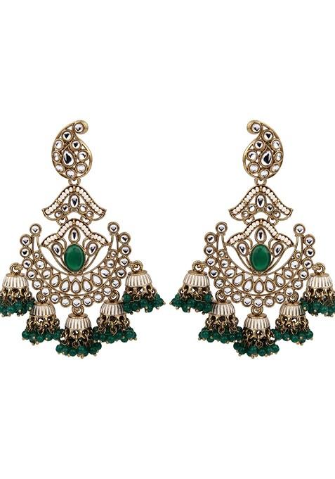 Gold Plated Kundan Studded Contemporary Jhumkas