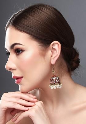 Gold Plated Kundan Studded Contemporary Jhumkas