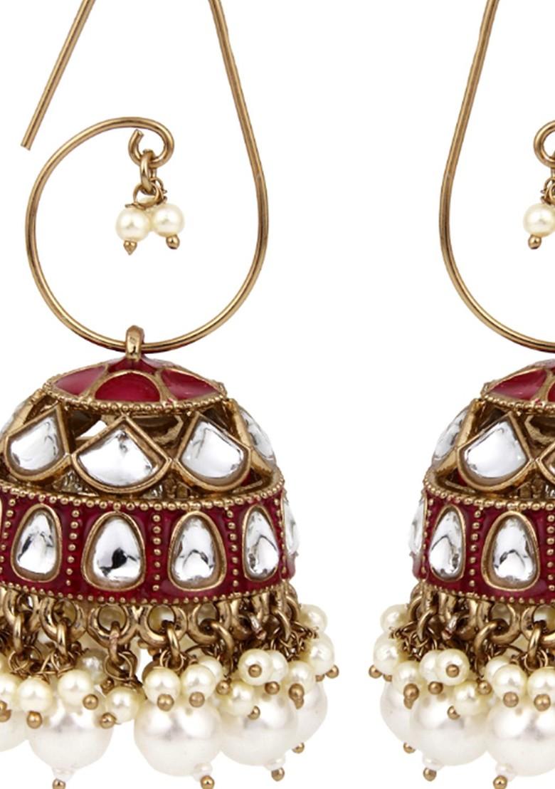 Gold Plated Kundan Studded Contemporary Jhumkas