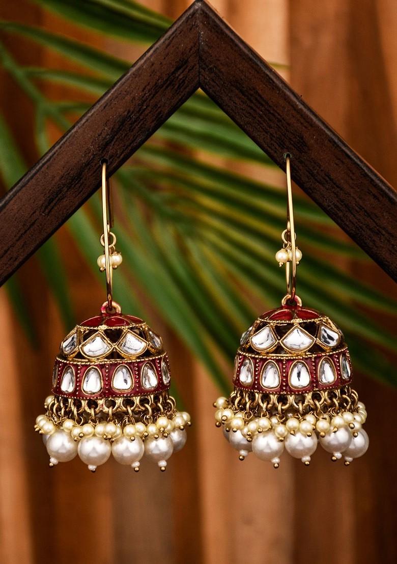 Gold Plated Kundan Studded Contemporary Jhumkas