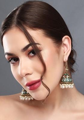 Gold Plated Kundan Studded Contemporary Meenakari Jhumkas