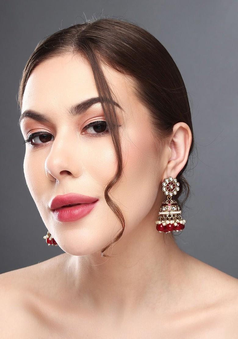 Gold Plated Beaded Contemporary Jhumkas