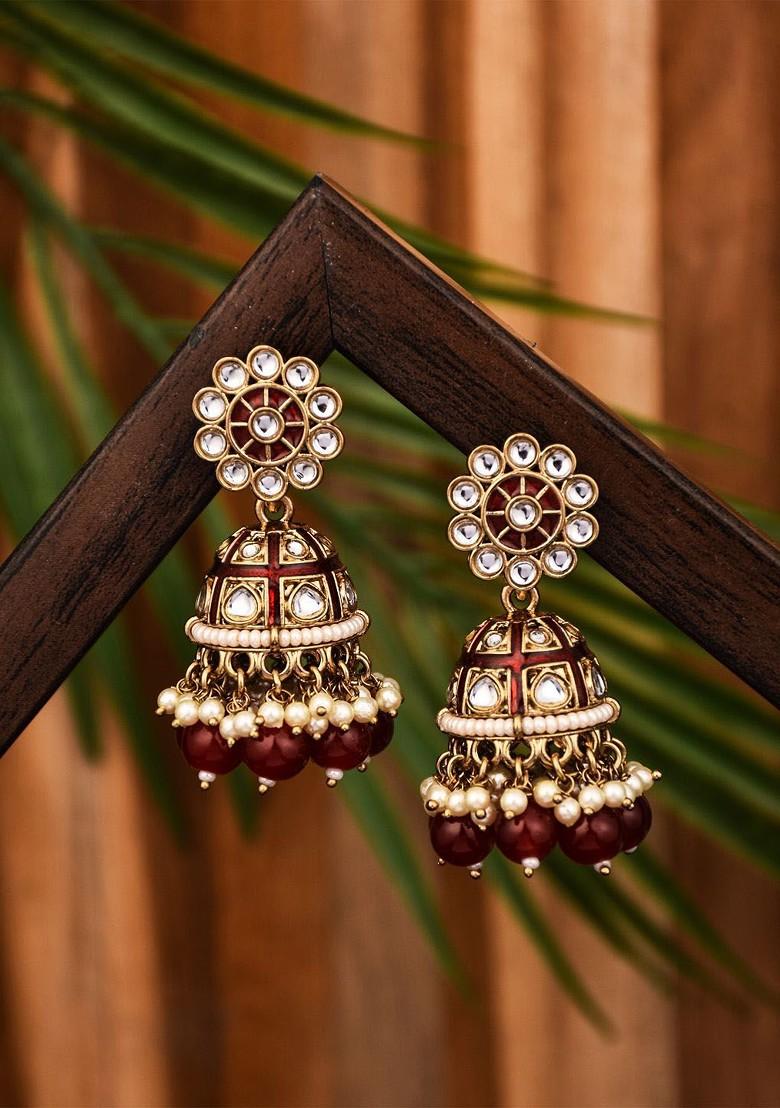 Gold Plated Beaded Contemporary Jhumkas