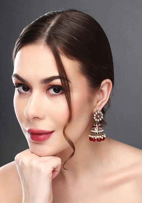 Gold Plated Beaded Contemporary Jhumkas