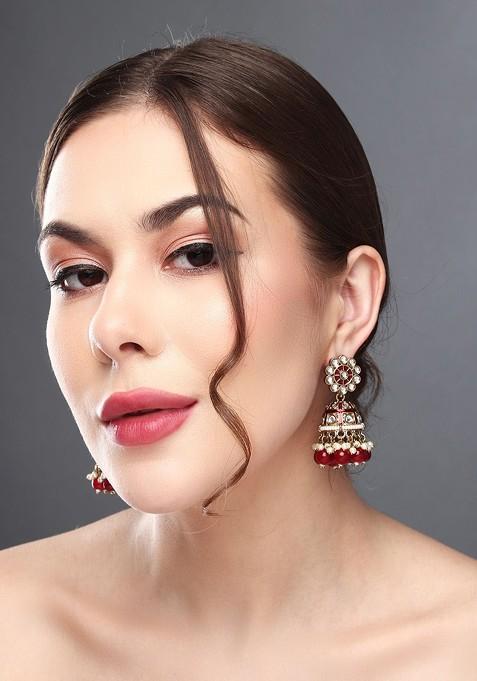 Gold Plated Beaded Contemporary Jhumkas