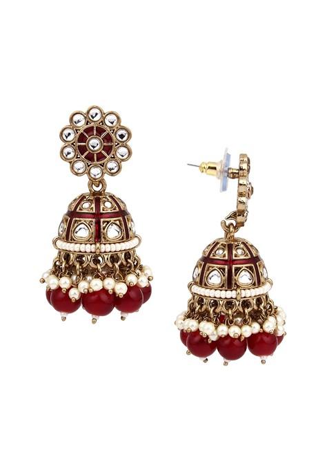 Gold Plated Beaded Contemporary Jhumkas