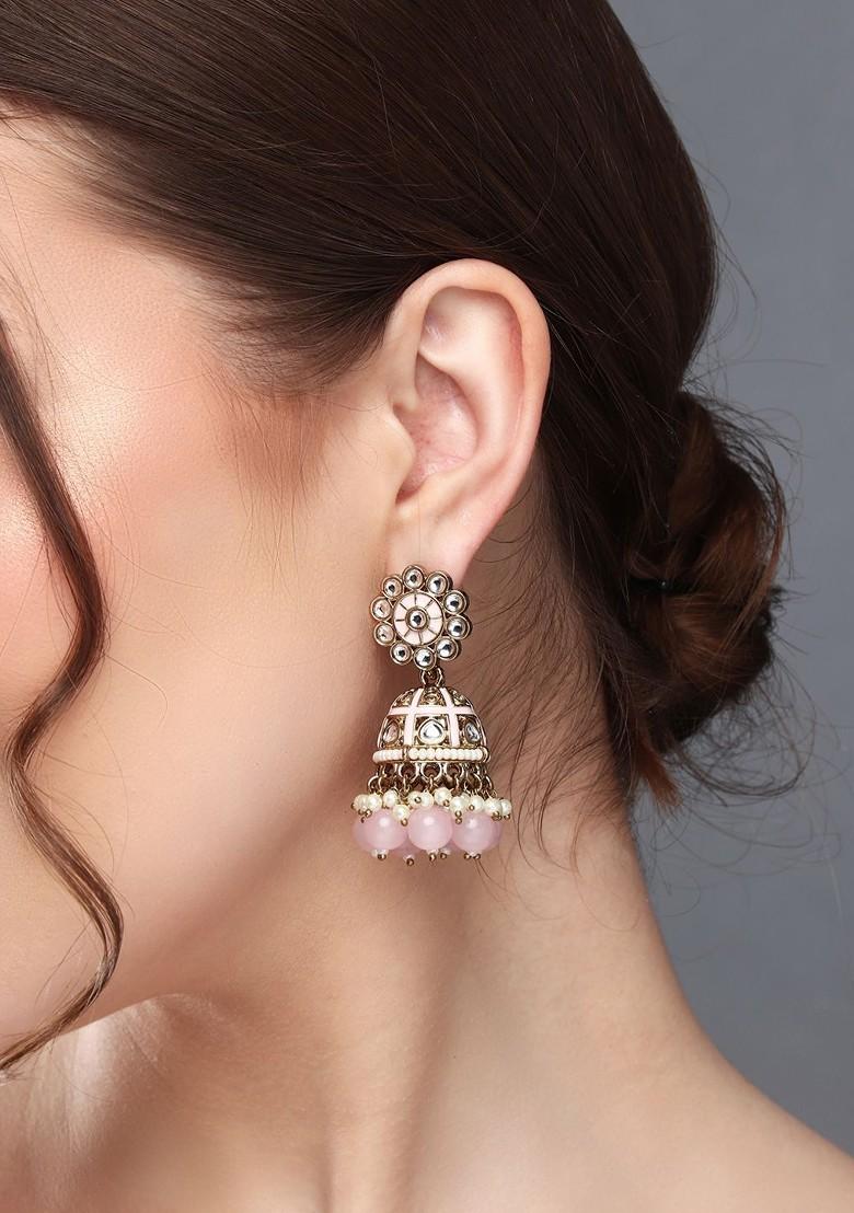 Gold Plated Kundan Studded Contemporary Jhumkas
