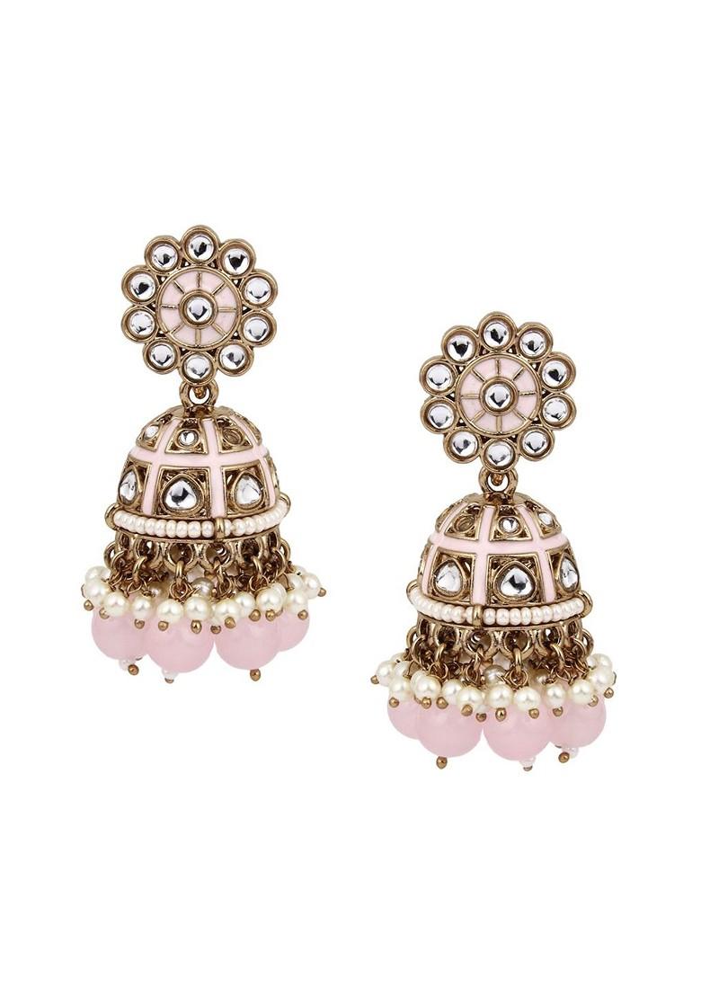 Gold Plated Kundan Studded Contemporary Jhumkas