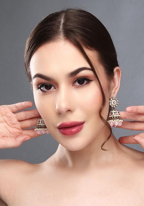 Gold Plated Kundan Studded Contemporary Jhumkas