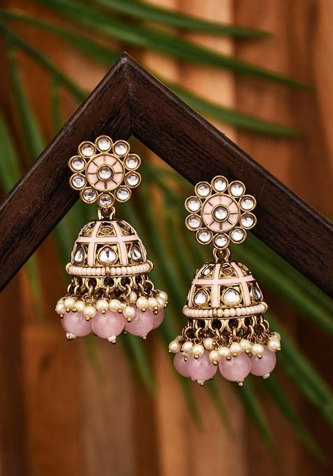 Gold Plated Kundan Studded Contemporary Jhumkas