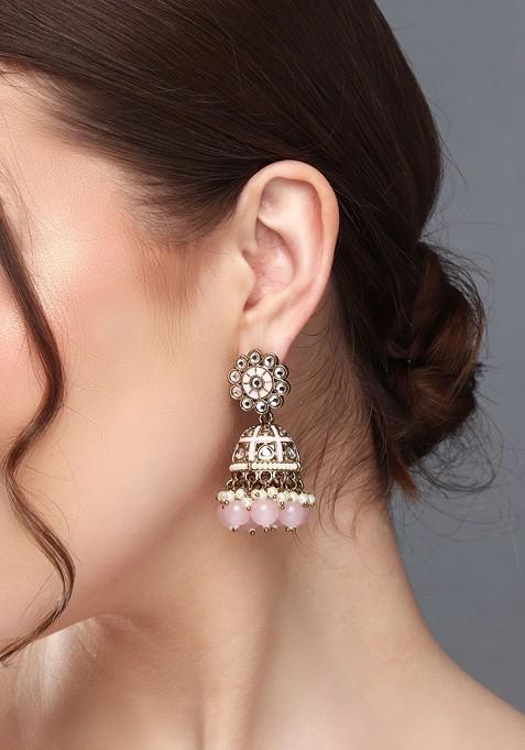 Gold Plated Kundan Studded Contemporary Jhumkas